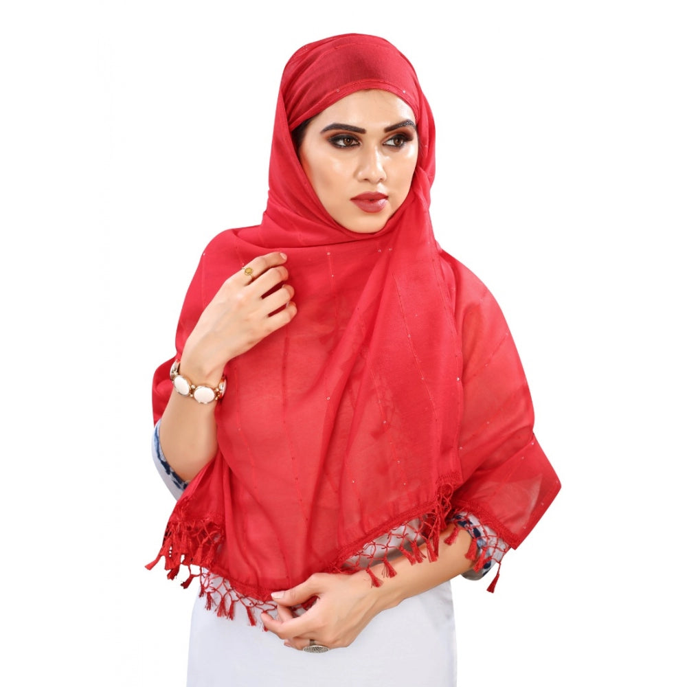 Vaystra Cotton Silk Strips Printed Dupatta – Red