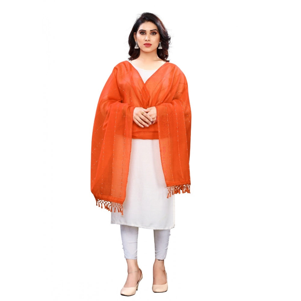 Vaystra Cotton Silk Strips Printed Dupatta – Orange