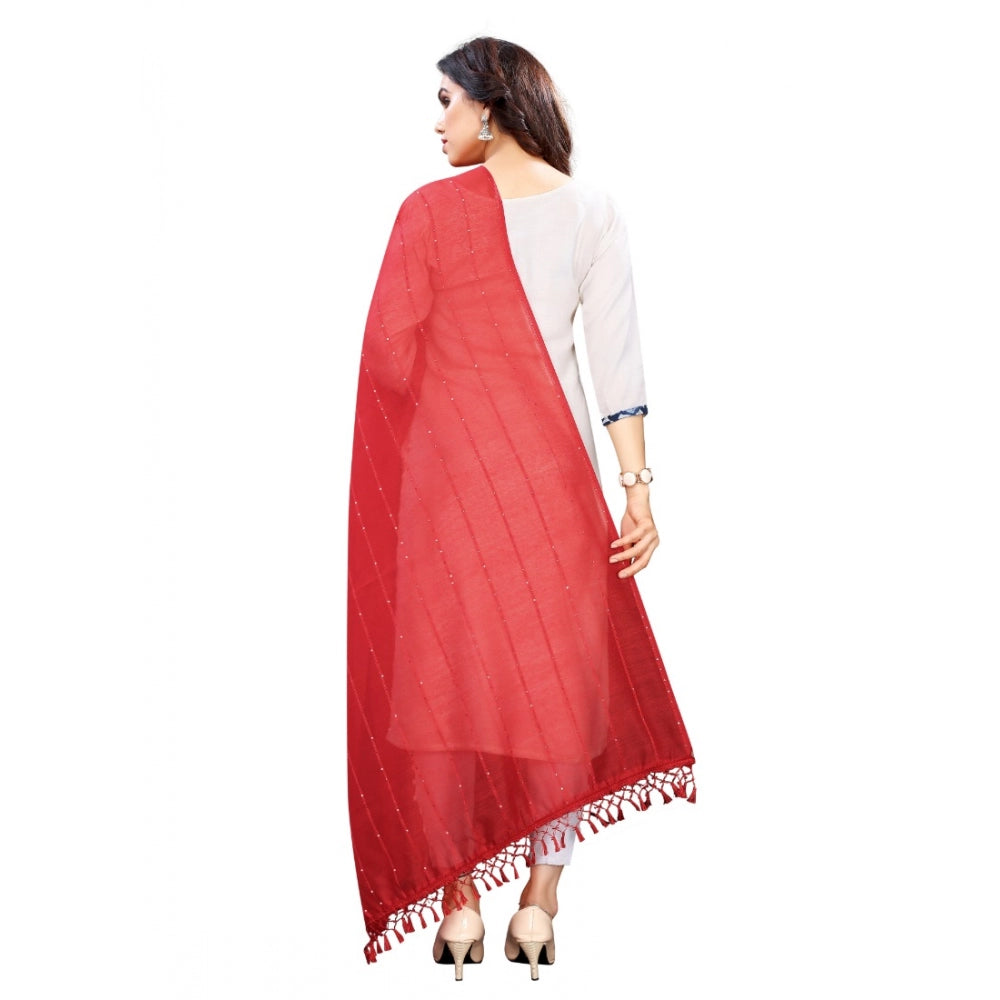 Vaystra Cotton Silk Strips Printed Dupatta – Maroon