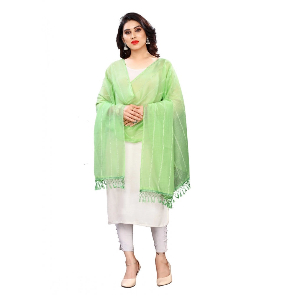 Vaystra Cotton Silk Strips Printed Dupatta – Parrot Green