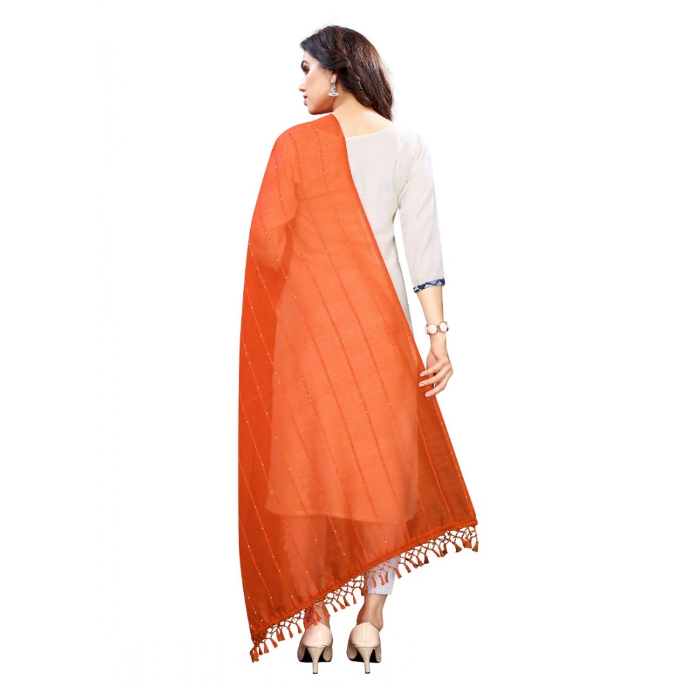 Vaystra Cotton Silk Strips Printed Dupatta – Orange
