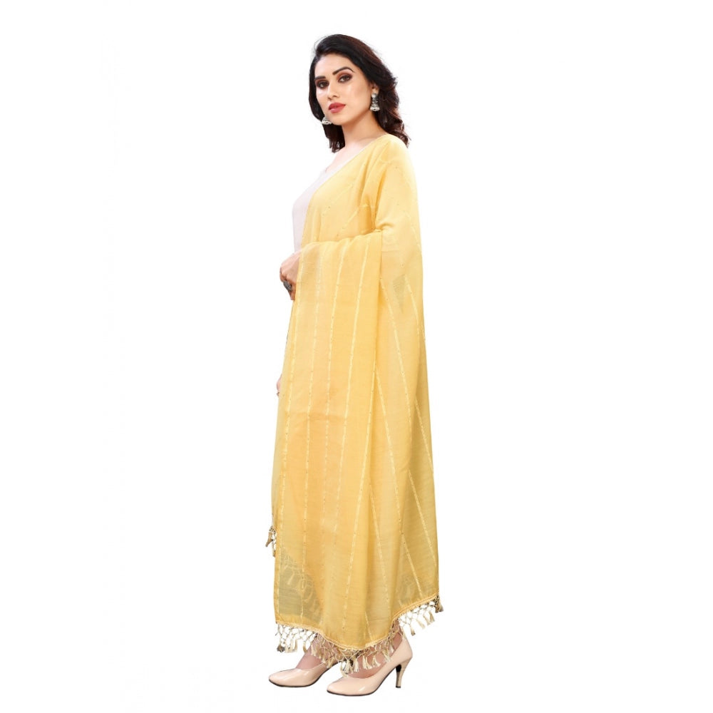 Vaystra Cotton Silk Strips Printed Dupatta – Yellow