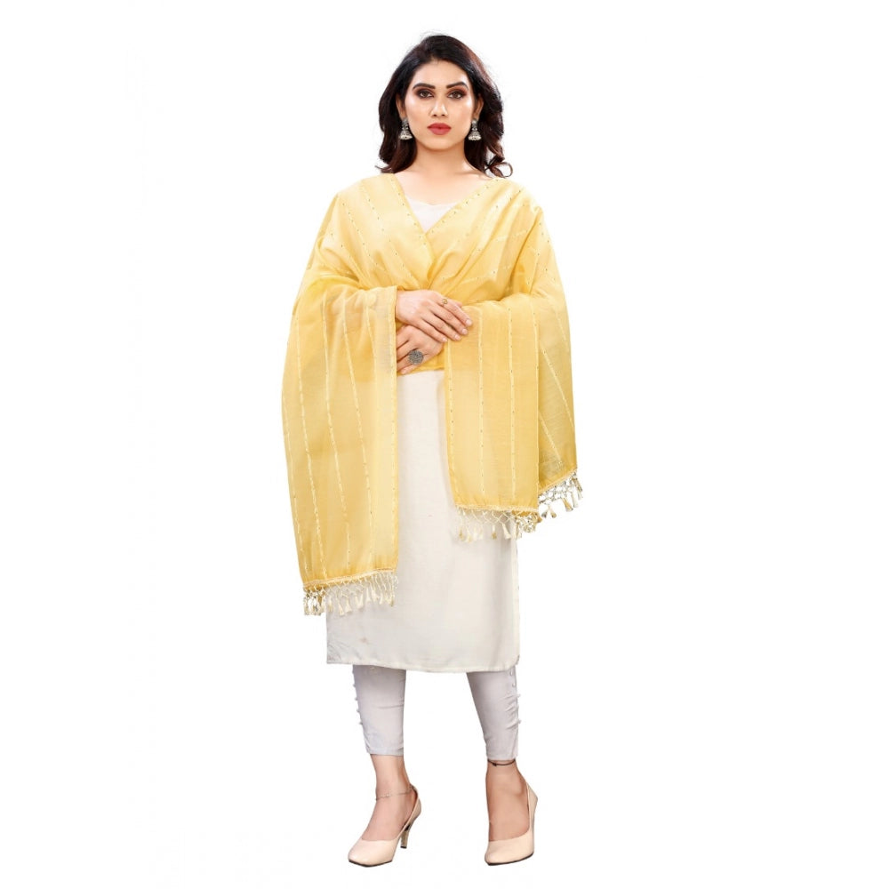 Vaystra Cotton Silk Strips Printed Dupatta – Yellow