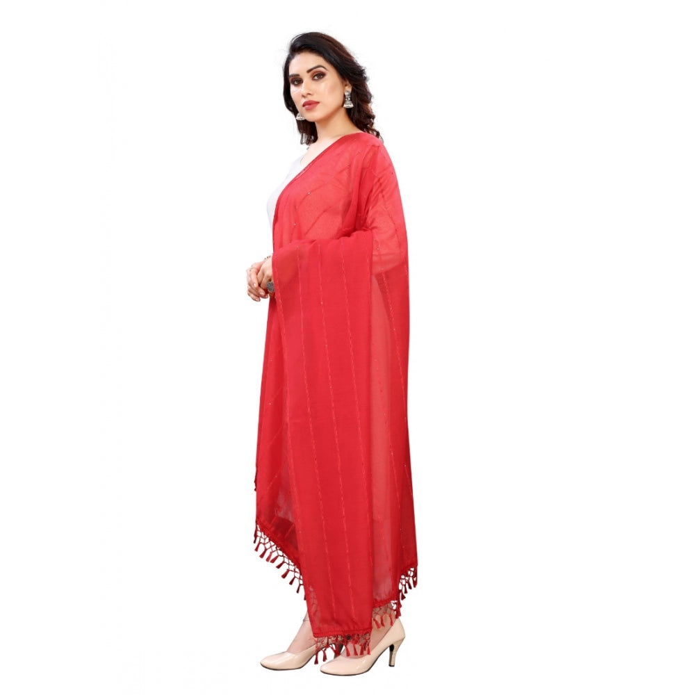 Vaystra Cotton Silk Strips Printed Dupatta – Red
