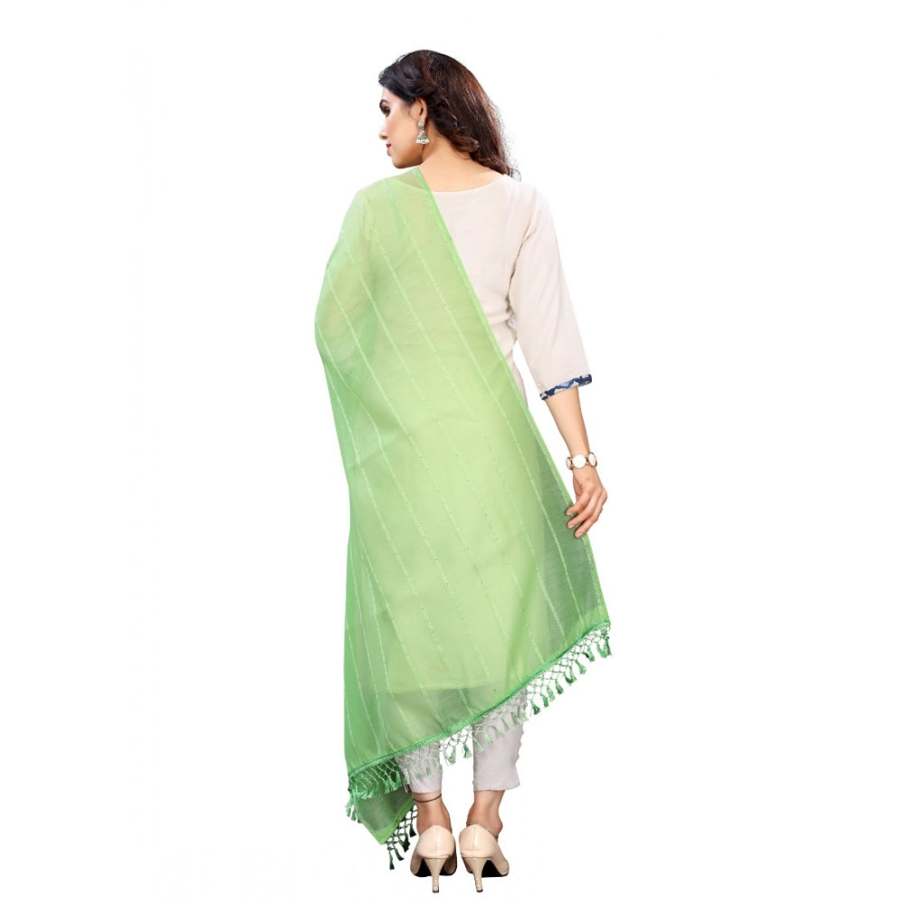 Vaystra Cotton Silk Strips Printed Dupatta – Parrot Green