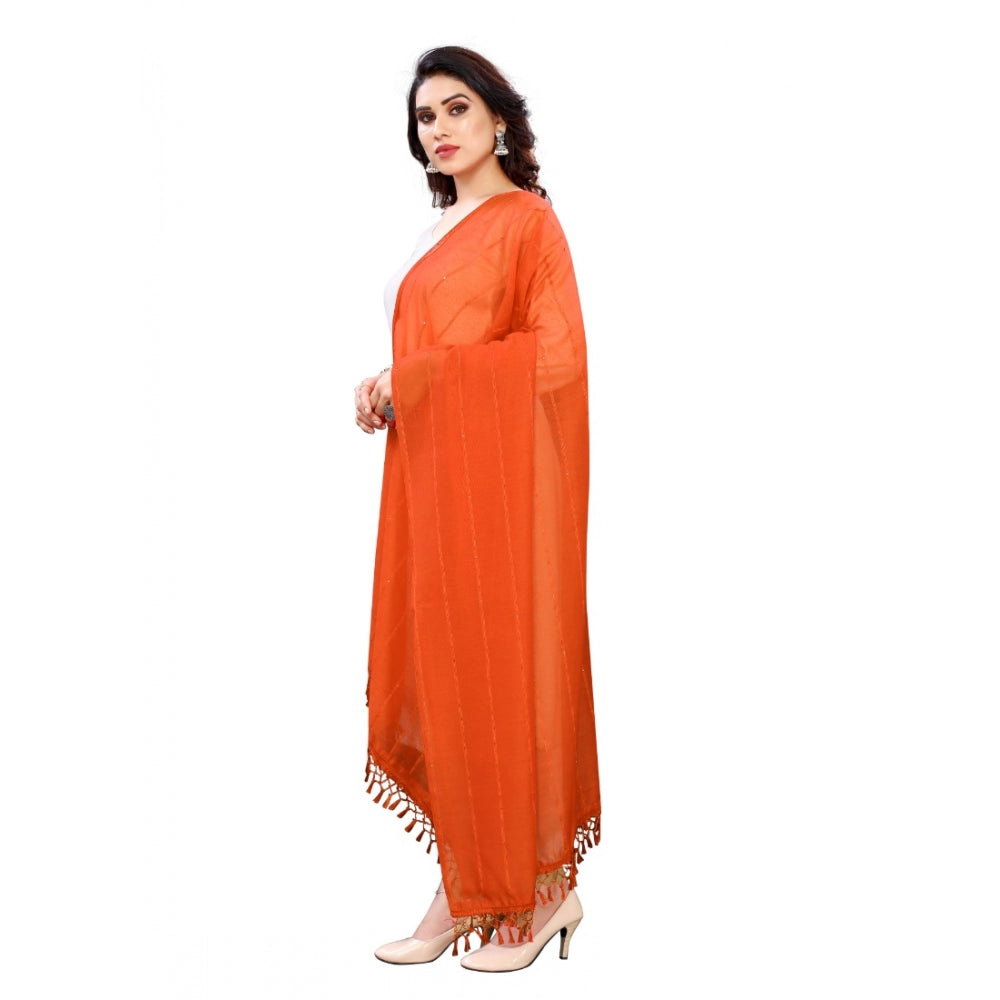 Vaystra Cotton Silk Strips Printed Dupatta – Orange