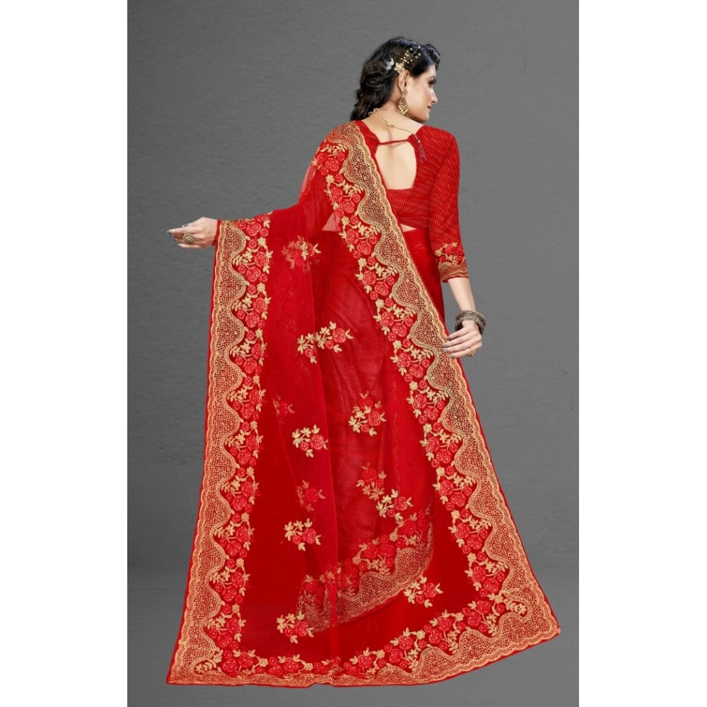 Vaystra Net Saree With Blouse – Red