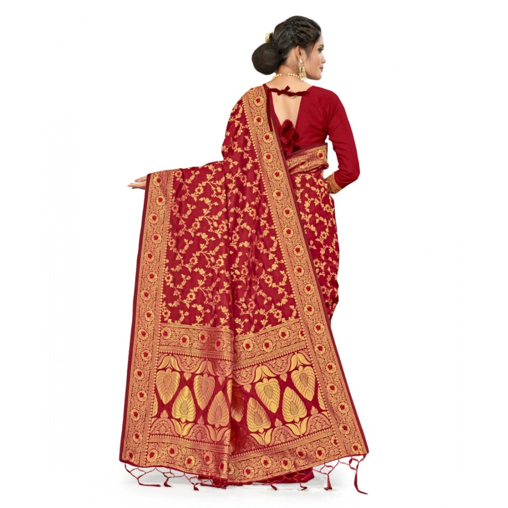 Vaystra Banarasi Silk Saree With Blouse – Maroon