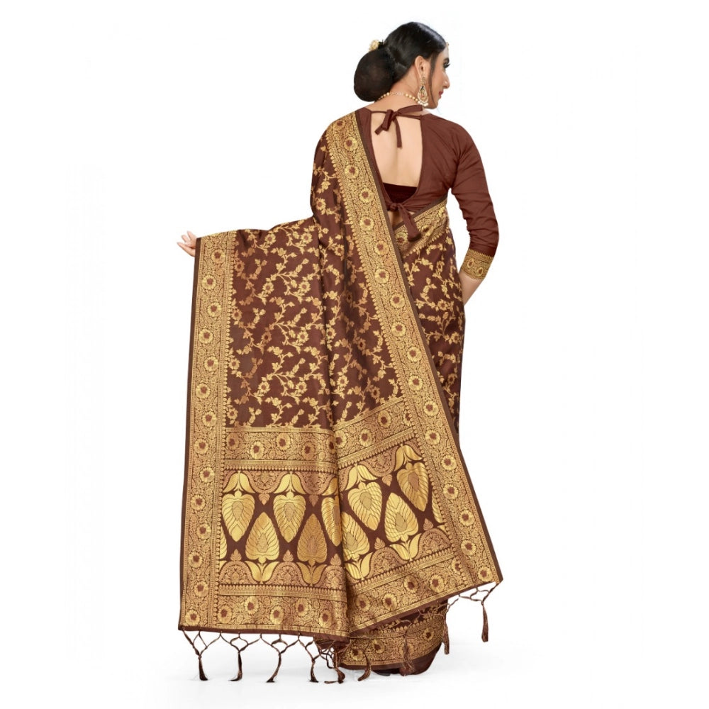 Vaystra Banarasi Silk Saree With Blouse – Coffee