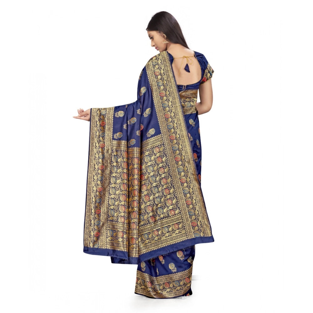 Vaystra Banarasi Silk Saree With Blouse – Navy Blue