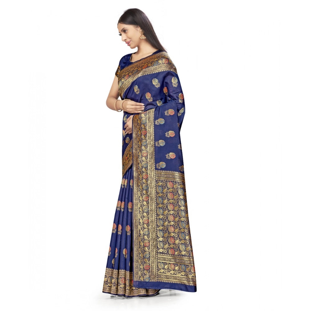 Vaystra Banarasi Silk Saree With Blouse – Navy Blue