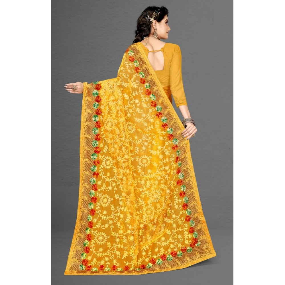 Vaystra Net Saree With Blouse – Yellow