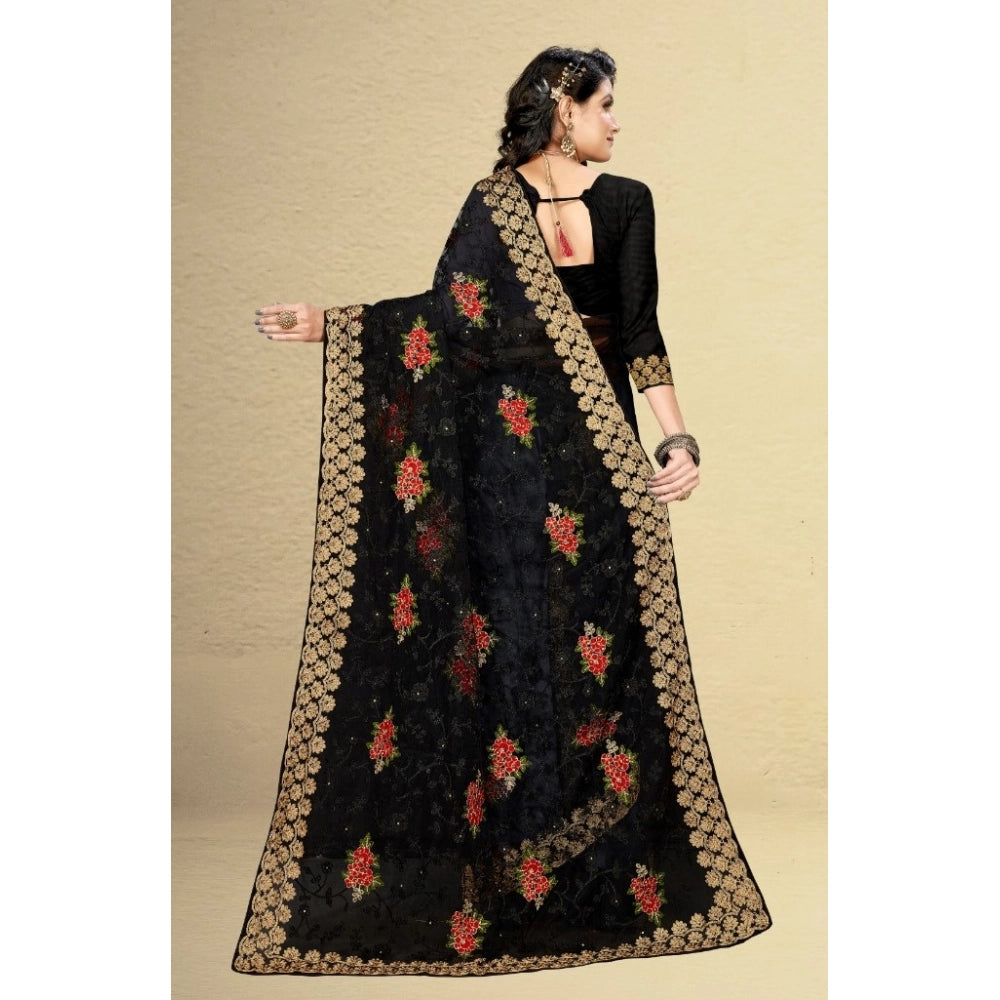 Vaystra Net Saree With Blouse – Black