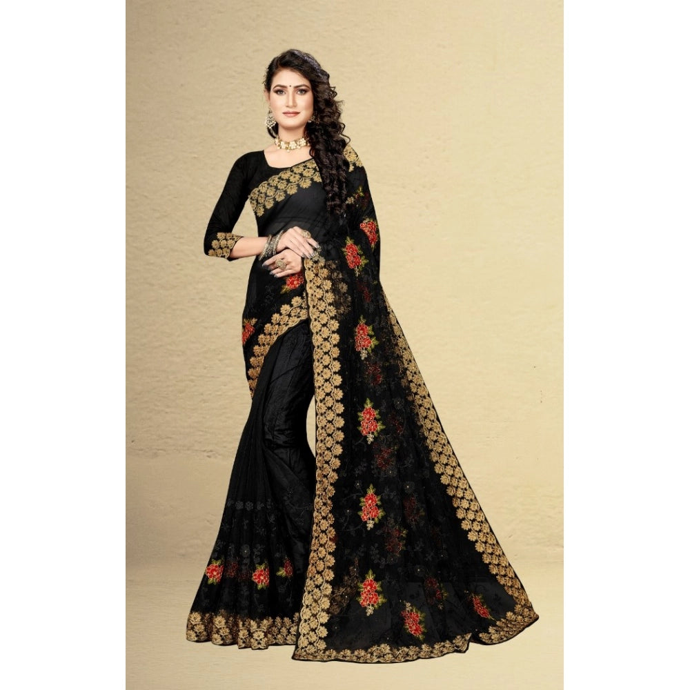 Vaystra Net Saree With Blouse – Black