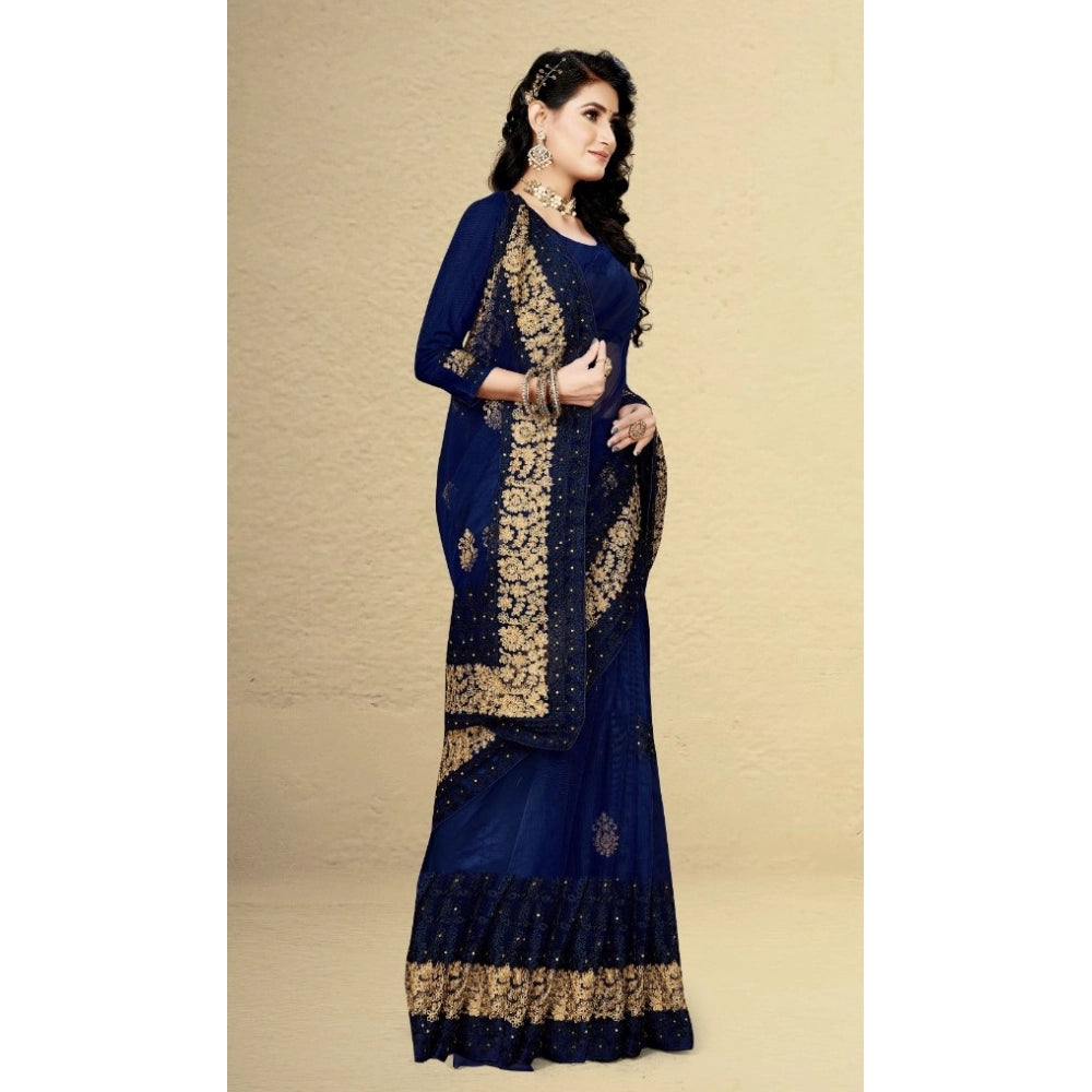 Vaystra Net Saree With Blouse – Navy Blue