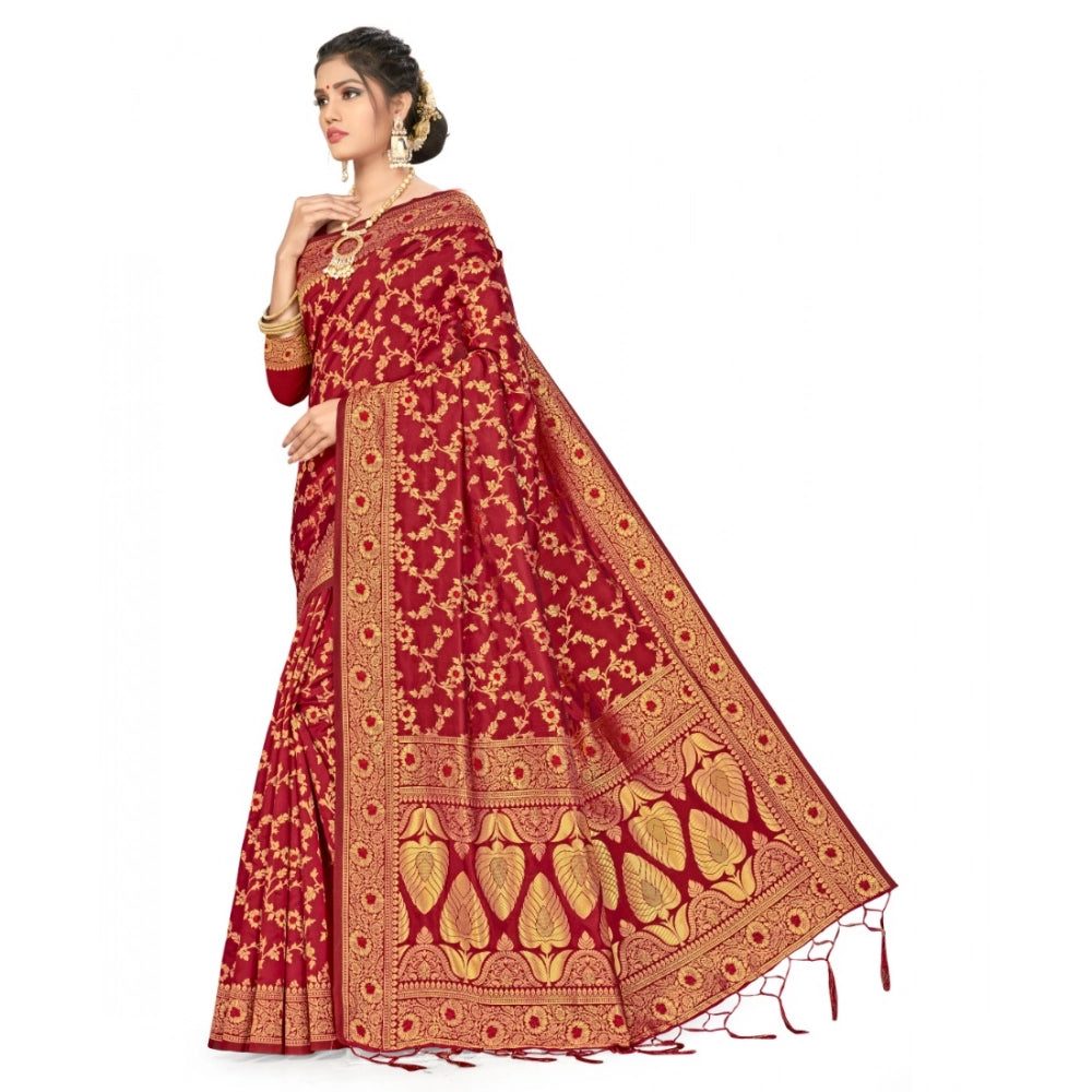 Vaystra Banarasi Silk Saree With Blouse – Maroon