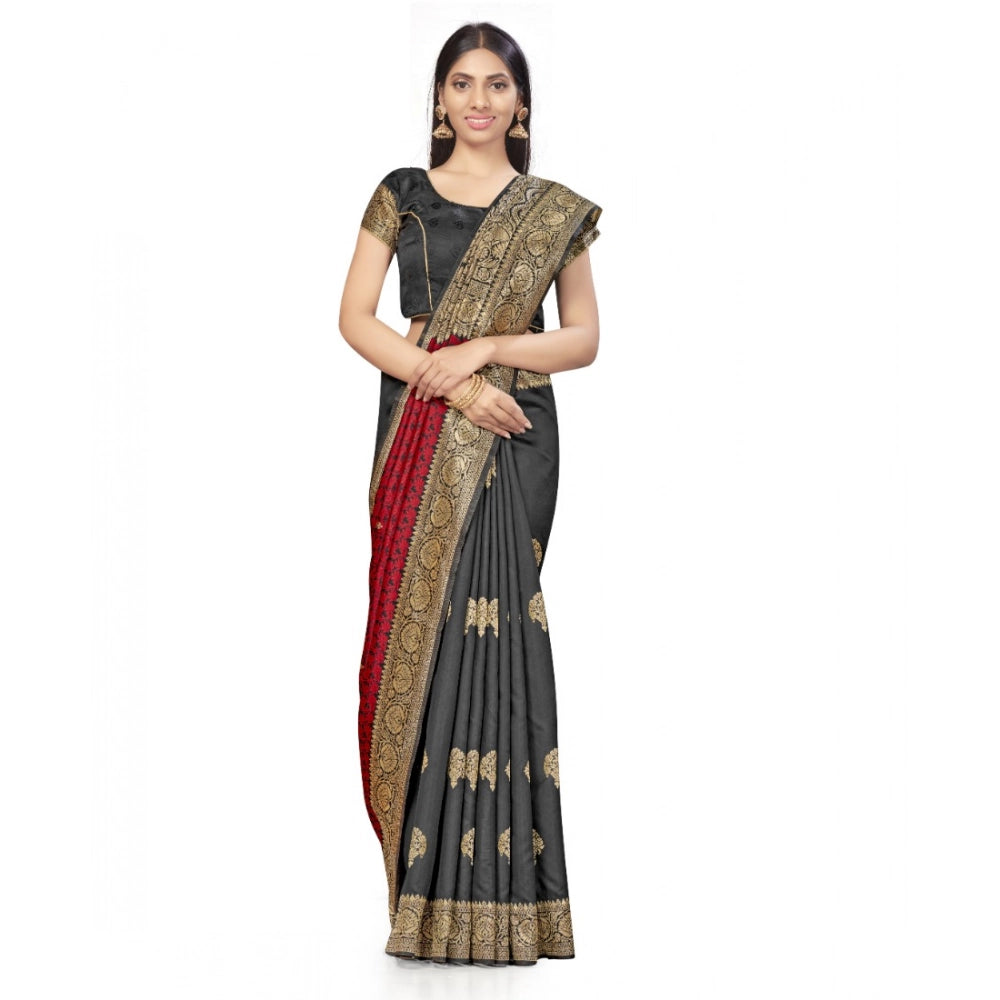 Vaystra Banarasi Silk Saree With Blouse – Black, Red