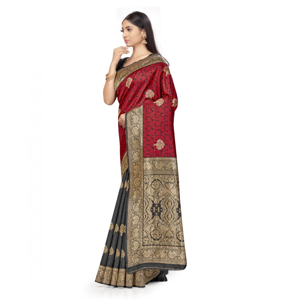 Vaystra Banarasi Silk Saree With Blouse – Black, Red