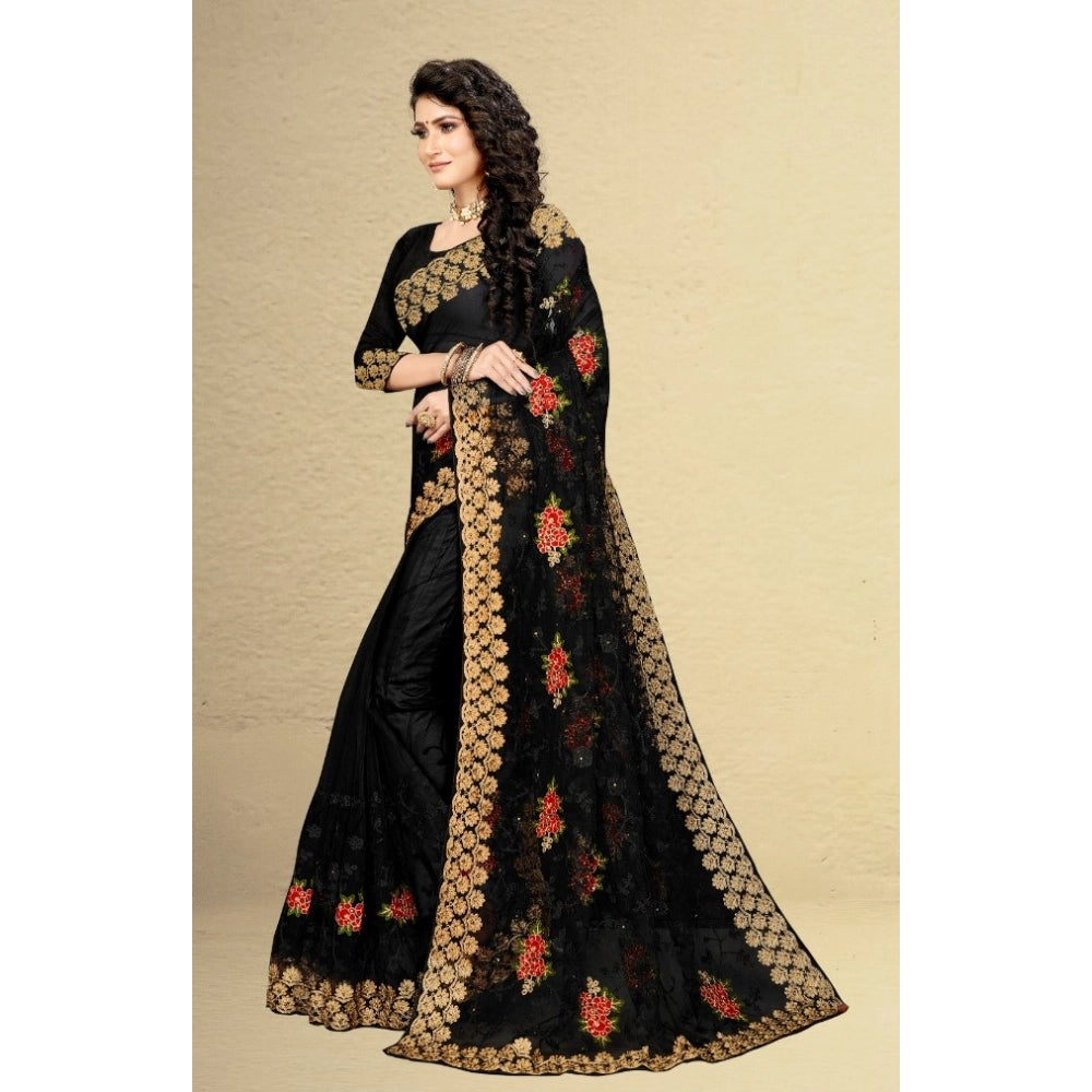 Vaystra Net Saree With Blouse – Black
