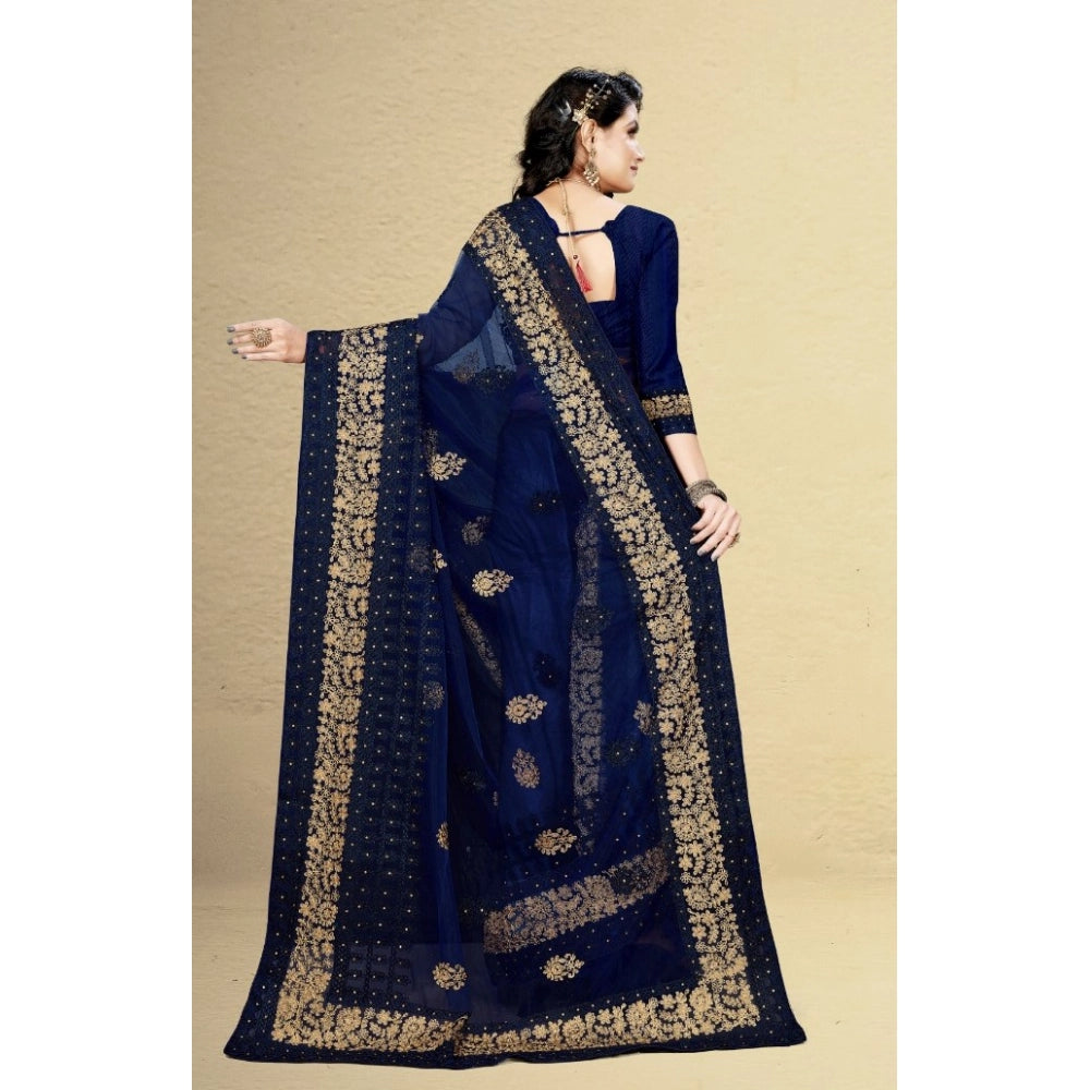 Vaystra Net Saree With Blouse – Navy Blue