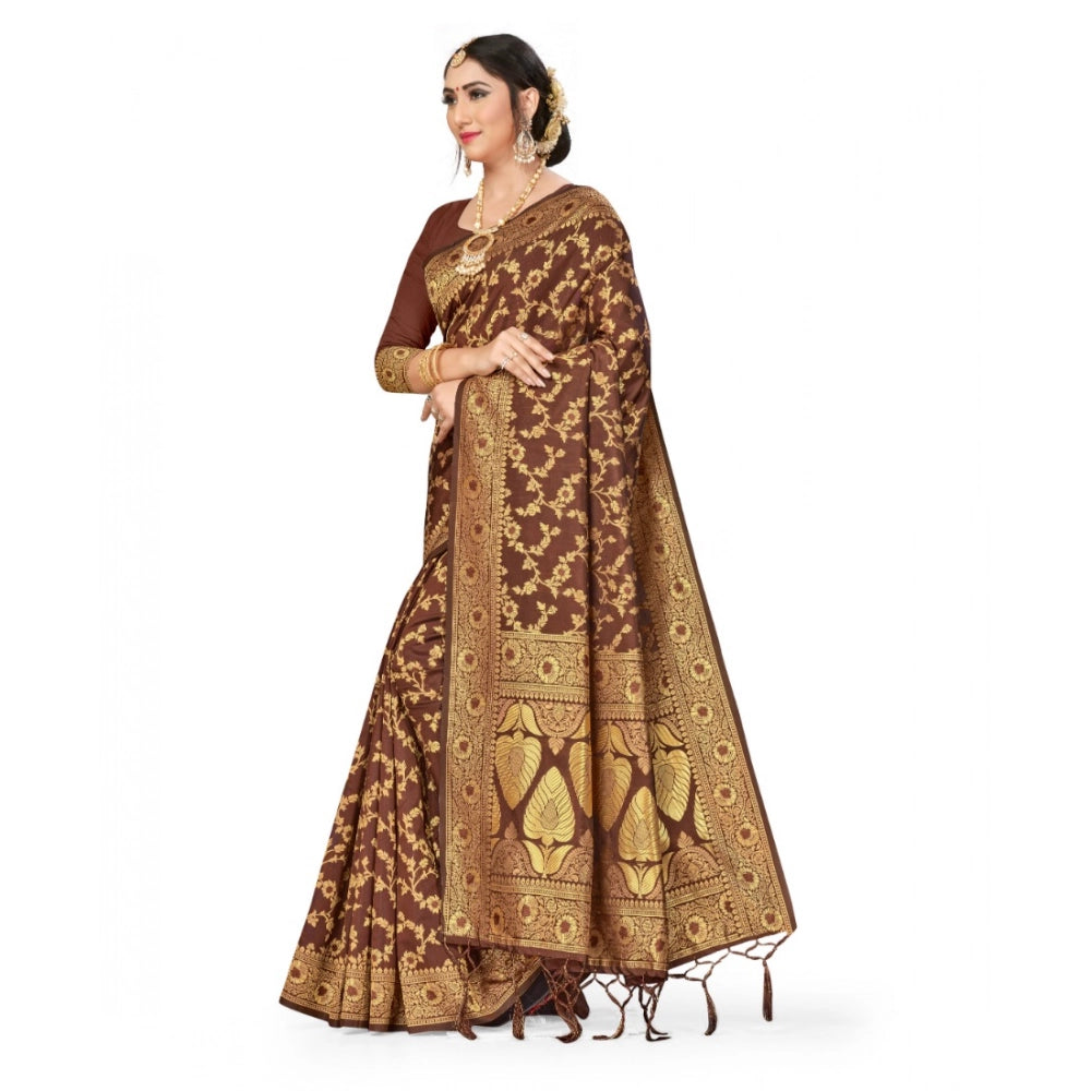 Vaystra Banarasi Silk Saree With Blouse – Coffee