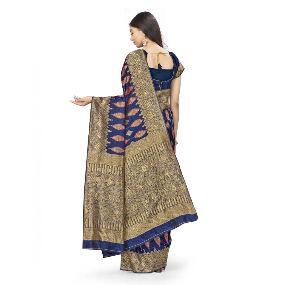 Vaystra Banarasi Silk Saree With Blouse – Navy Blue