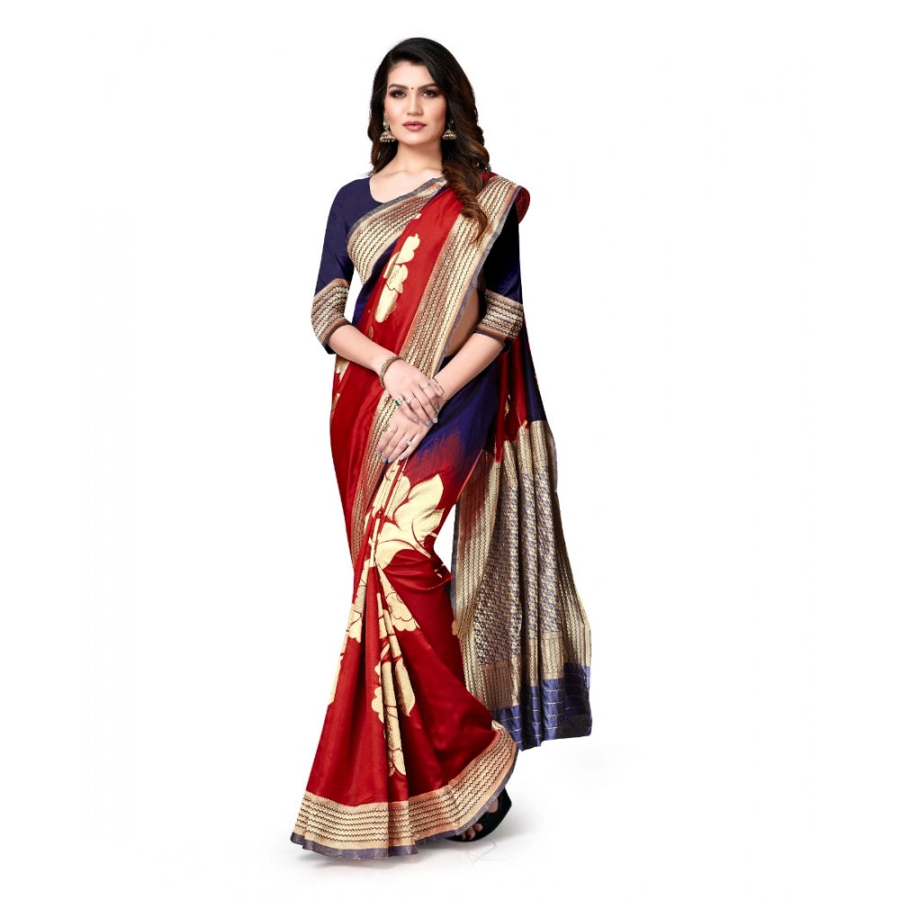 Vaystra Banarasi Silk Saree With Blouse – Navy Blue, Red