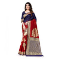 Vaystra Banarasi Silk Saree With Blouse – Navy Blue, Red