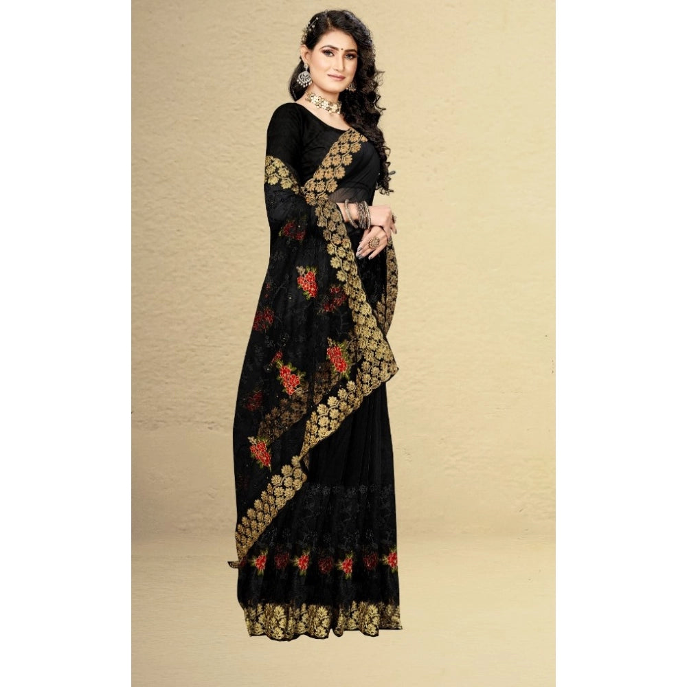 Vaystra Net Saree With Blouse – Black