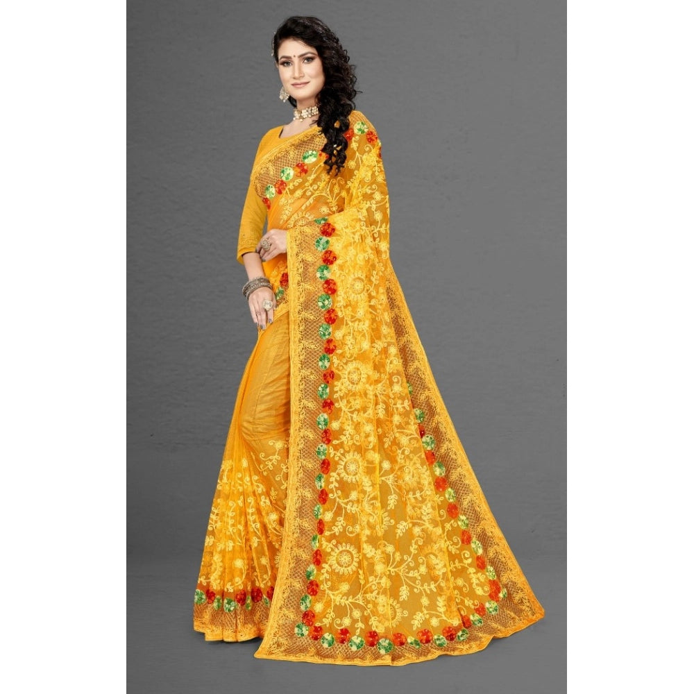 Vaystra Net Saree With Blouse – Yellow