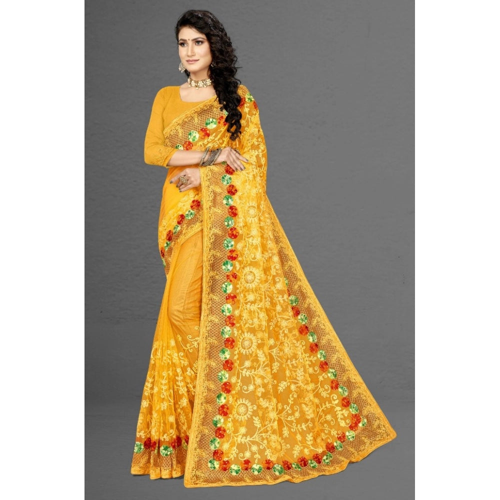 Vaystra Net Saree With Blouse – Yellow