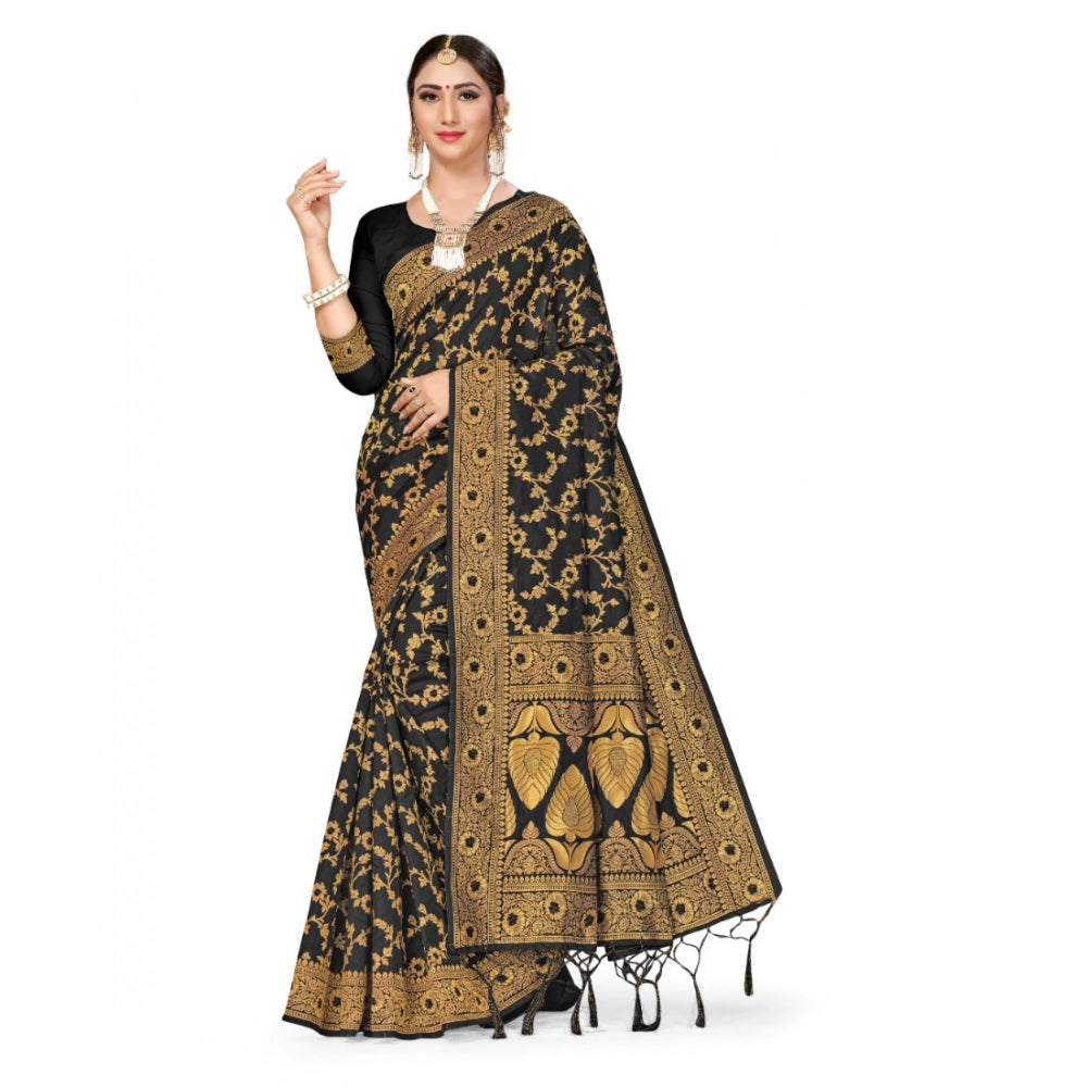 Vaystra Banarasi Silk Saree With Blouse – Black