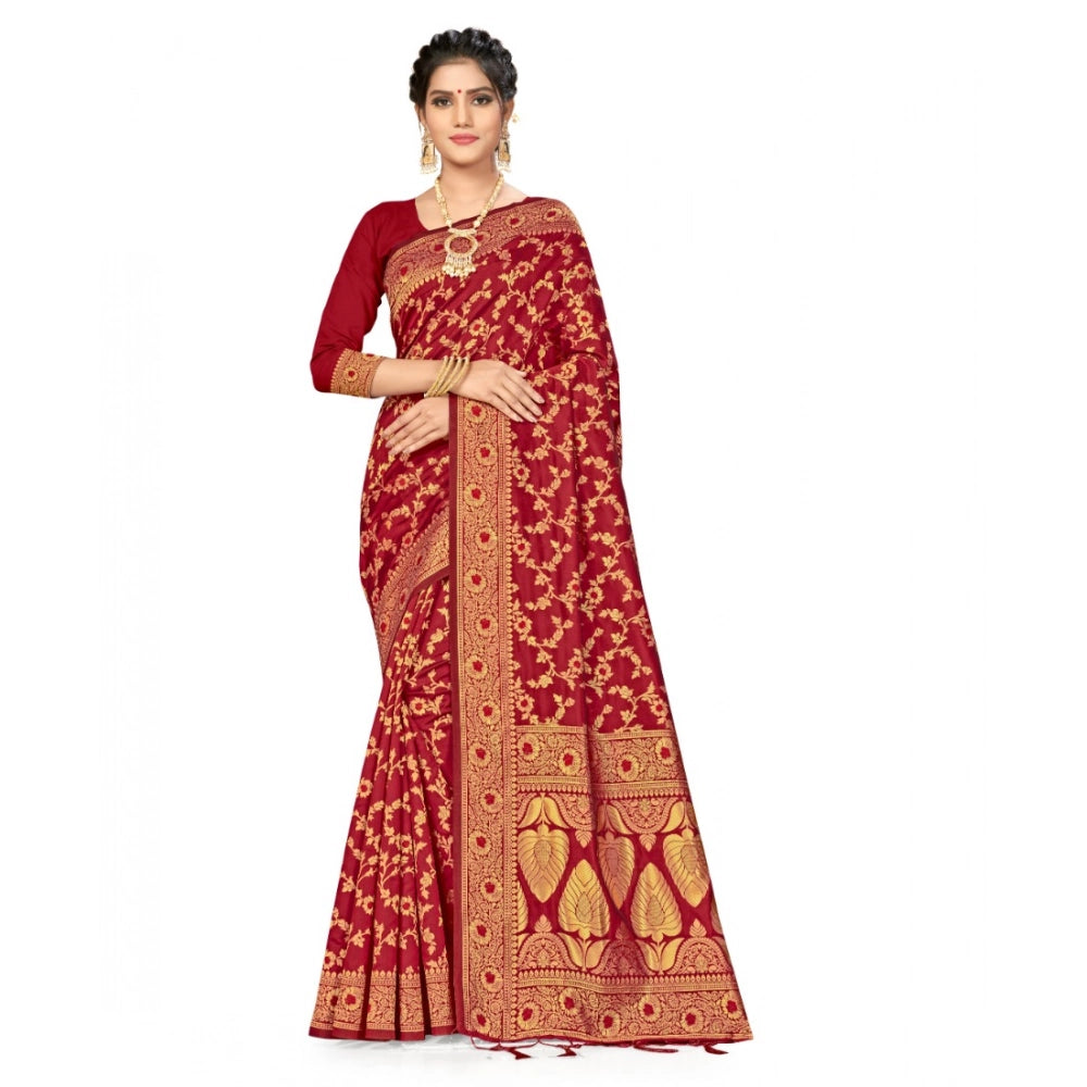 Vaystra Banarasi Silk Saree With Blouse – Maroon