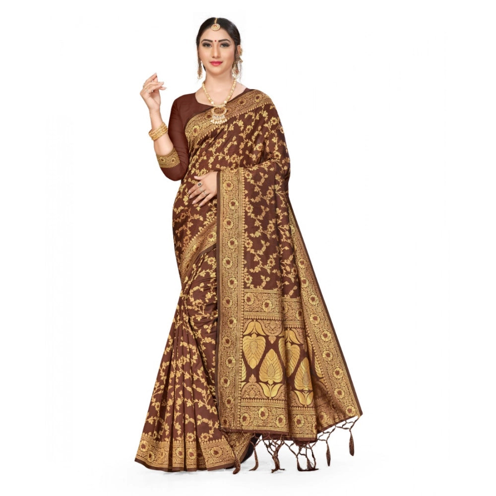 Vaystra Banarasi Silk Saree With Blouse – Coffee
