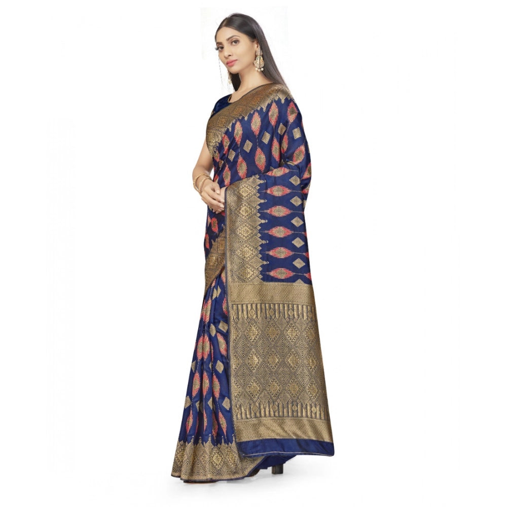Vaystra Banarasi Silk Saree With Blouse – Navy Blue