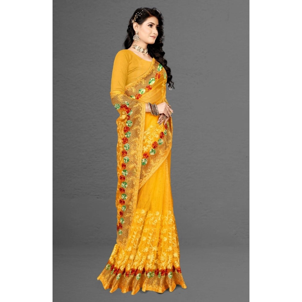 Vaystra Net Saree With Blouse – Yellow