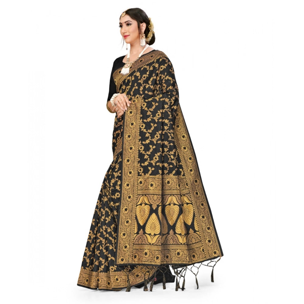 Vaystra Banarasi Silk Saree With Blouse – Black