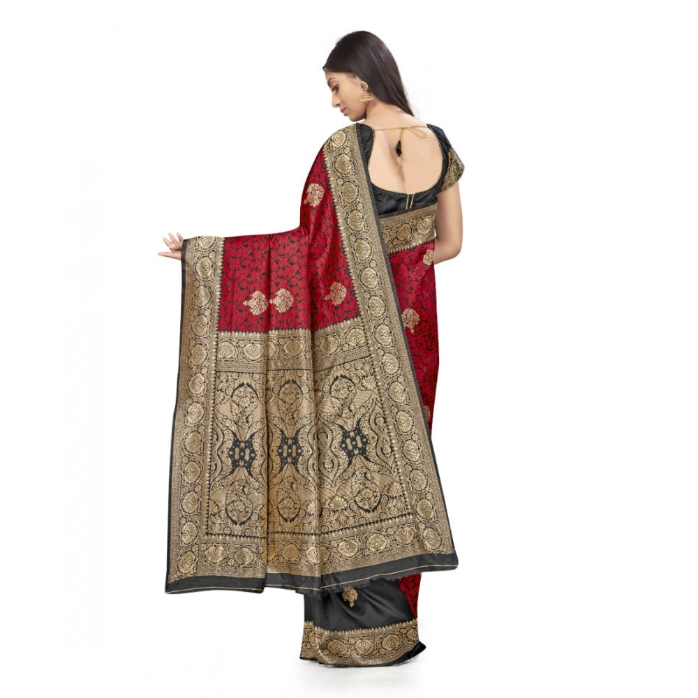 Vaystra Banarasi Silk Saree With Blouse – Black, Red