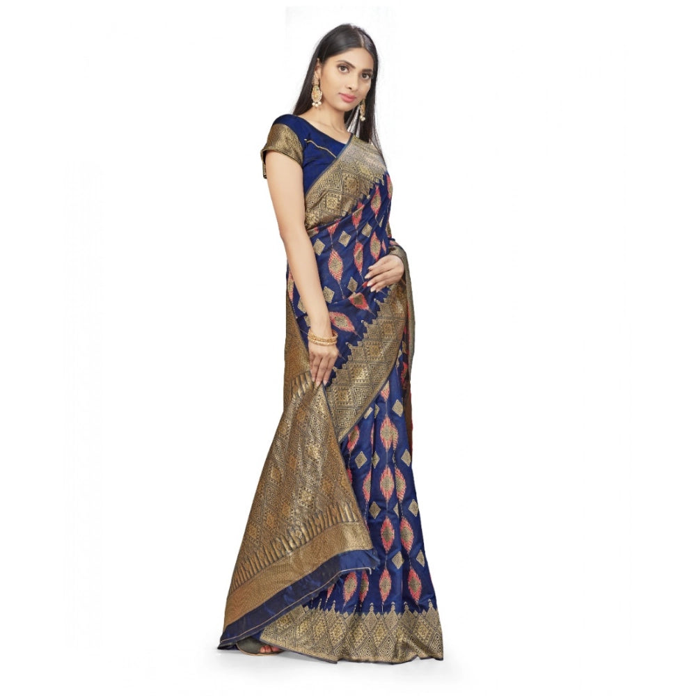 Vaystra Banarasi Silk Saree With Blouse – Navy Blue