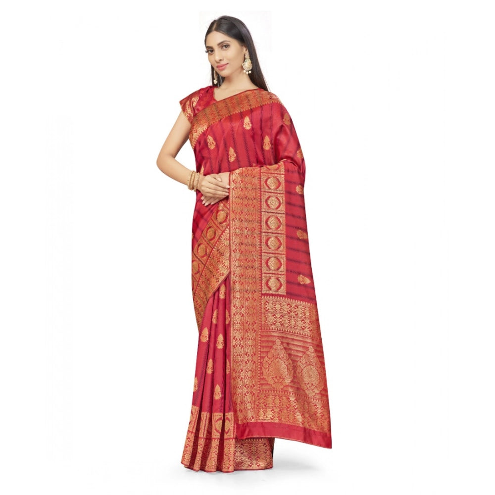 Vaystra Banarasi Silk Saree With Blouse – Peach