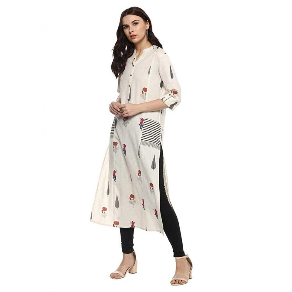 Vaystra Khadi Printed A Line Kurti – Off White