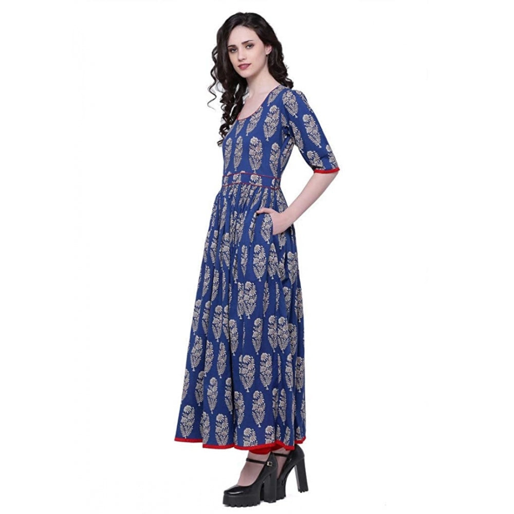 Vaystra Cotton Printed Anarkali Kurti – Blue