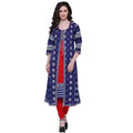 Vaystra Cotton Printed Long Kurti – Blue, Red