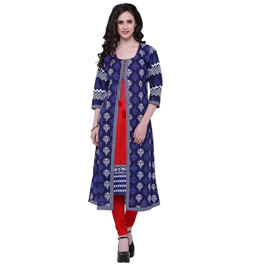 Vaystra Cotton Printed Long Kurti – Blue, Red