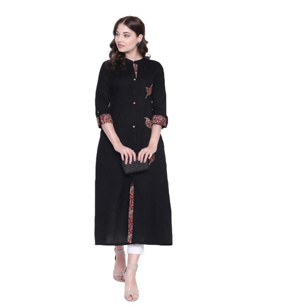 Vaystra Khadi Printed A Line Kurti – Black