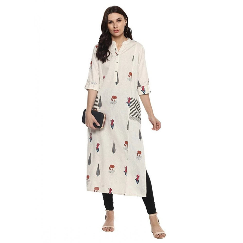 Vaystra Khadi Printed A Line Kurti – Off White