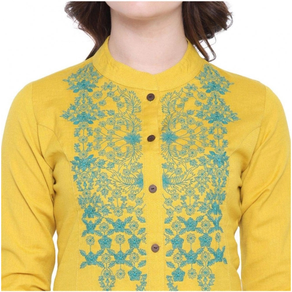 Vaystra Khadi Embroidered Kurti – Yellow