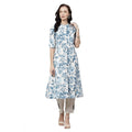 Vaystra Cotton Printed Floral Print Kurti – White, Blue
