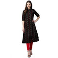 Vaystra Cotton Printed A Line Kurti – Black