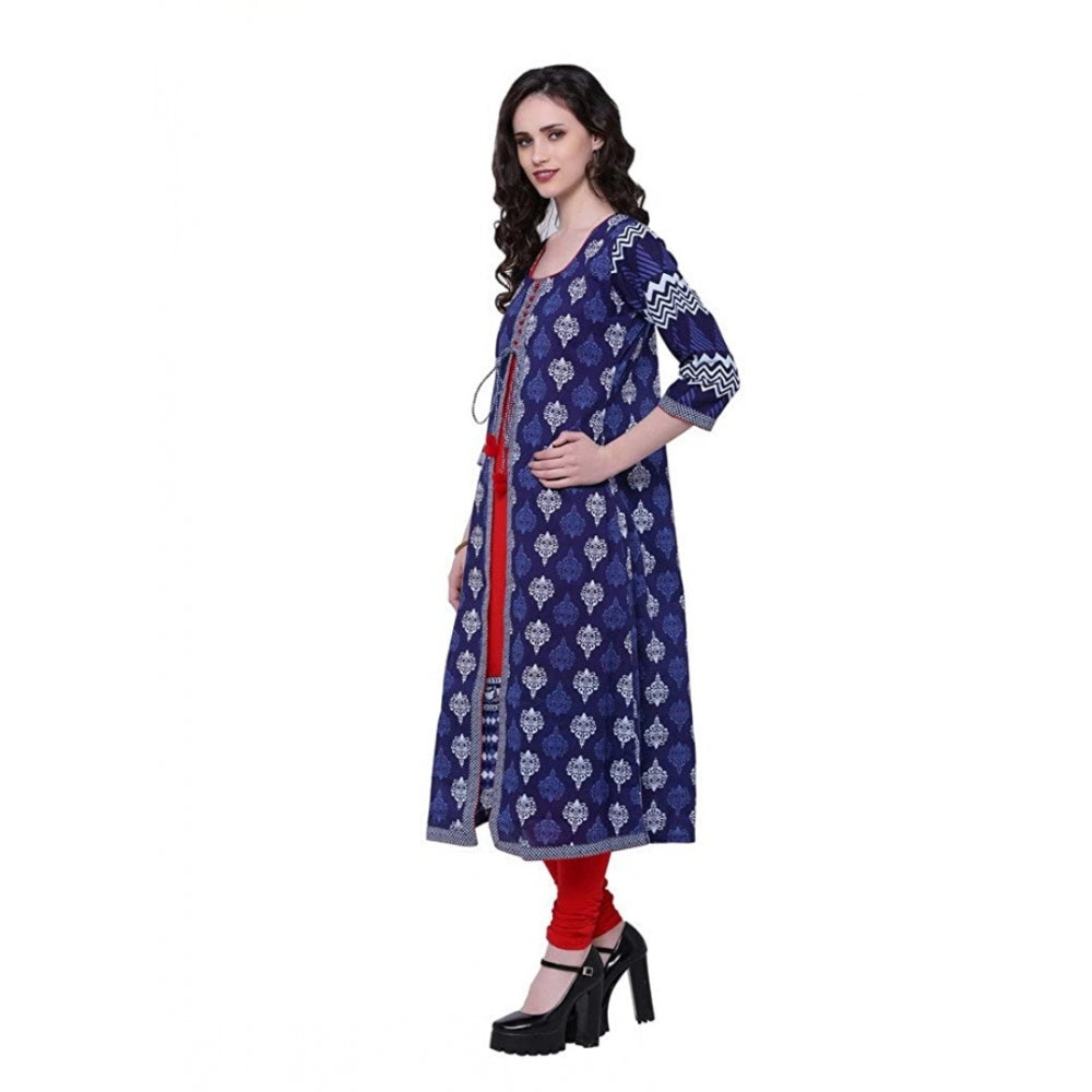 Vaystra Cotton Printed Long Kurti – Blue, Red